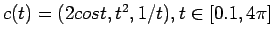 $ c(t) = (2 cos t, t^2, 1/t), t \in [0.1, 4\pi]$