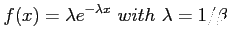 $\displaystyle f(x)=\lambda e^{-\lambda x} ~with~ \lambda=1/\beta
$