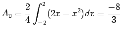 $\displaystyle A_0=\frac{2}{4}\int_{-2}^{2}(2x-x^2)dx=\frac{-8}{3}
$