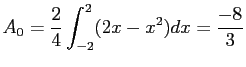 $\displaystyle A_0=\frac{2}{4}\int_{-2}^{2}(2x-x^2)dx=\frac{-8}{3}
$