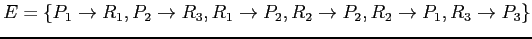 $ E = \{P_1 \rightarrow R_1, P_2 \rightarrow R_3, R_1 \rightarrow P_2, R_2 \rightarrow P_2, R_2 \rightarrow P_1, R_3 \rightarrow P_3\}$