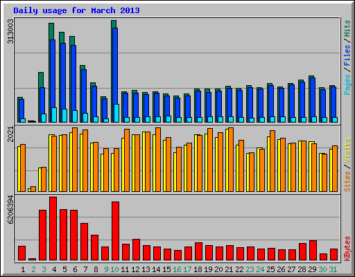 Daily usage for March 2013